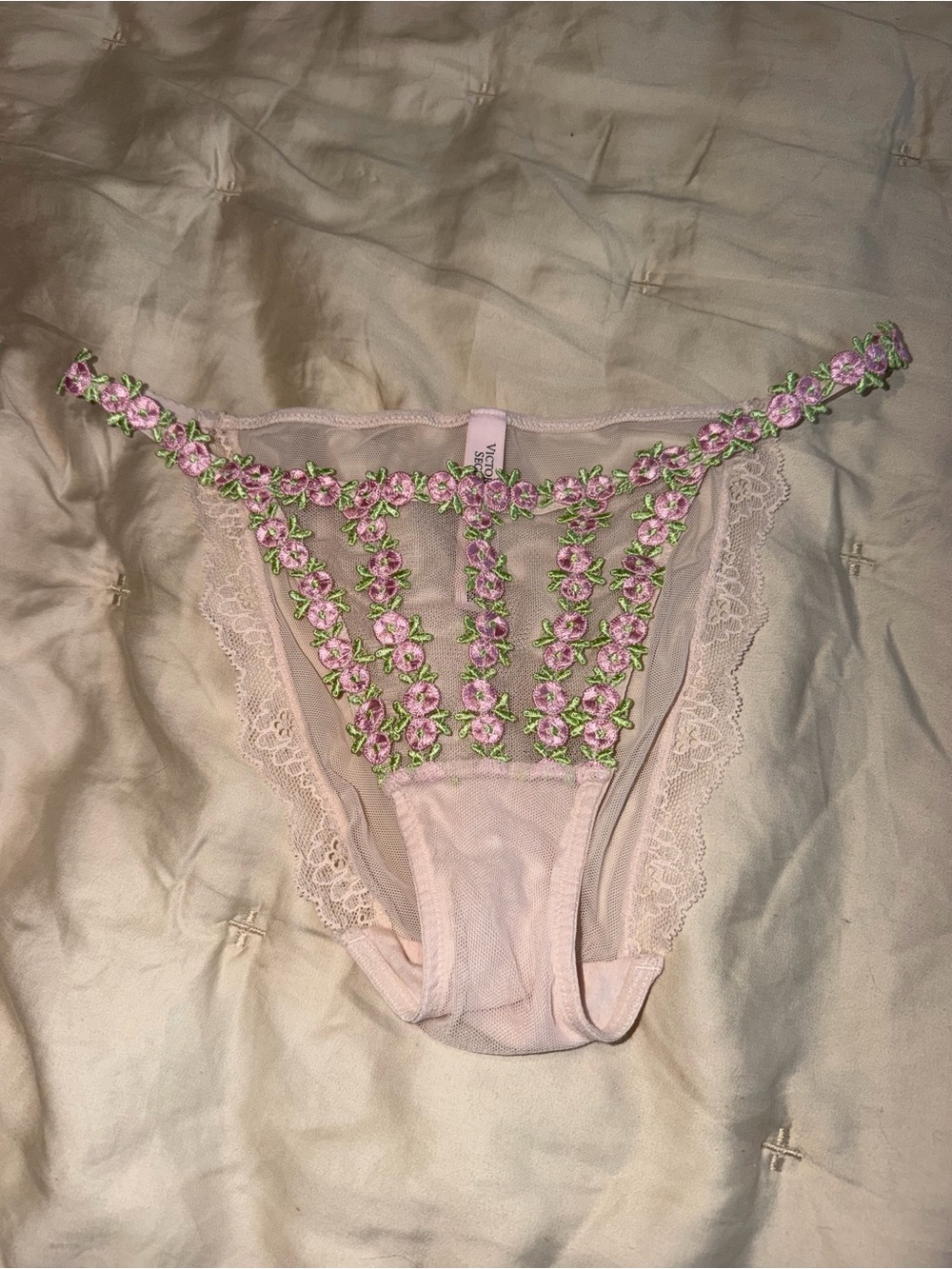 Victoria secret dream angel Sheer Pink Floral Embroidered Lace pantie